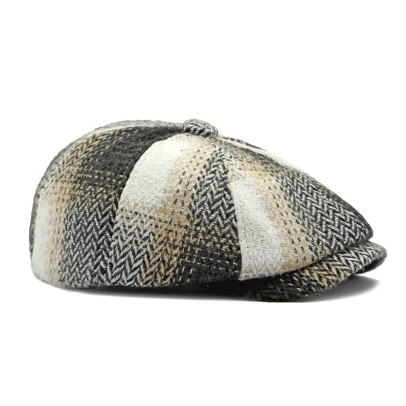 British Style Striped Herringbone Newsboy Beret Hat