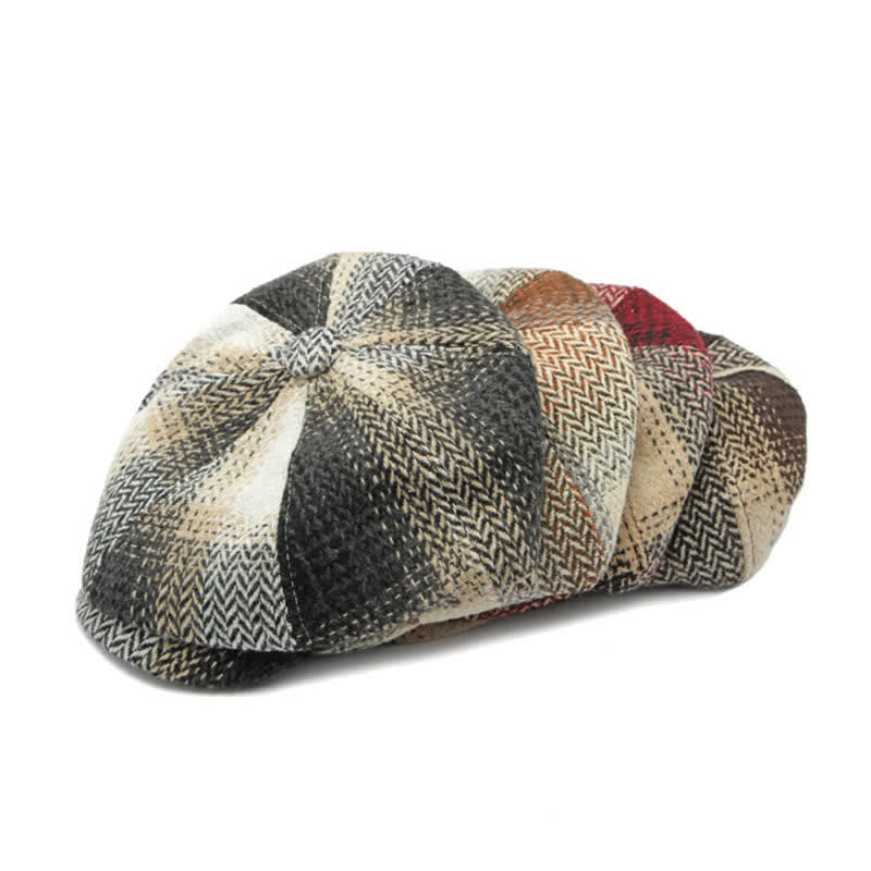 British Style Striped Herringbone Newsboy Beret Hat