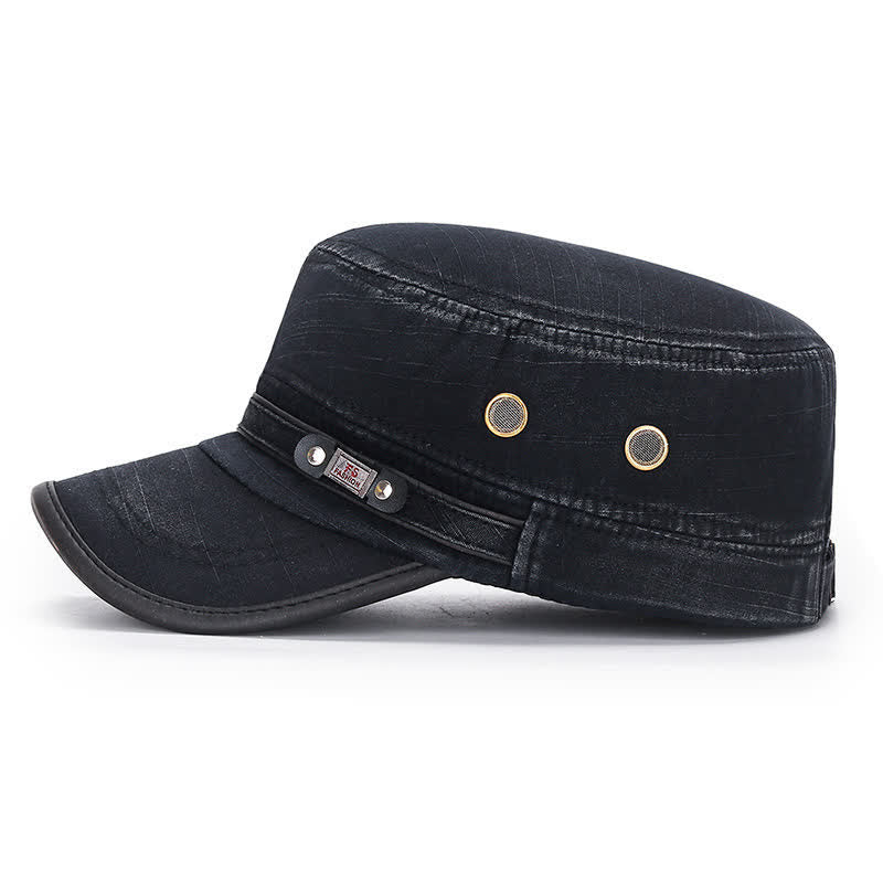 Washed Fabric Cadet Military Flat Top Hat