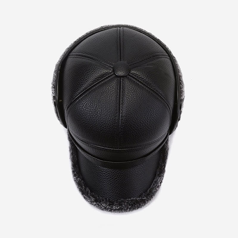 PU Leather Fleece Earflaps Baseball Hat