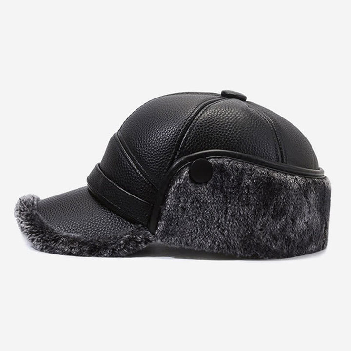 PU Leather Fleece Earflaps Baseball Hat