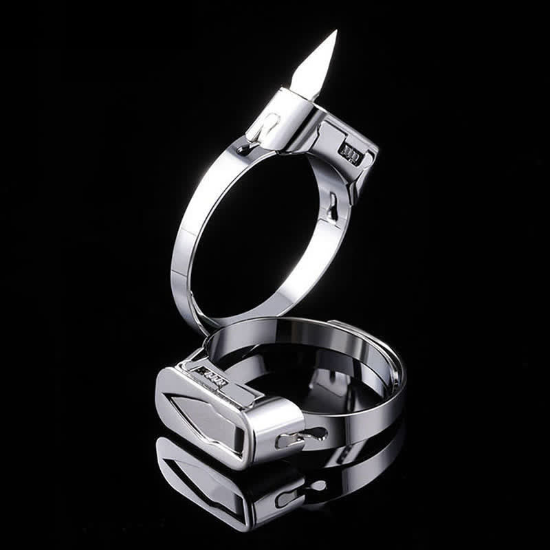 Multi-Functional Hidden Knife Opening Adjustable Ring - Silver - image 0