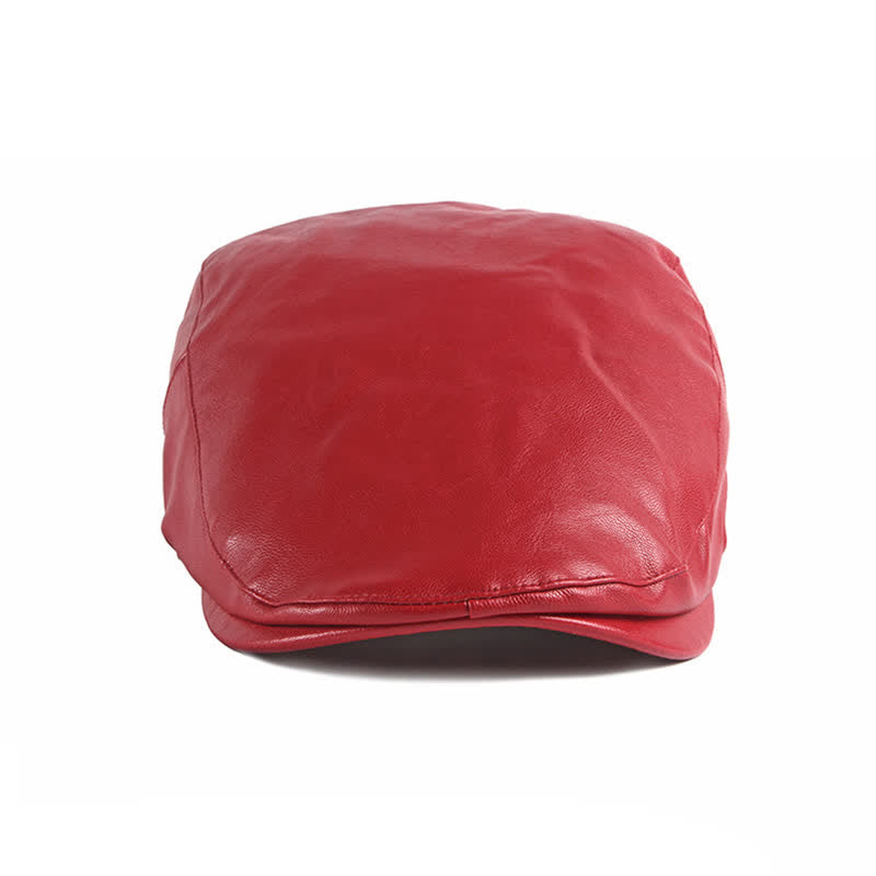 Classic Ivy Solid Color Leather Beret Hat