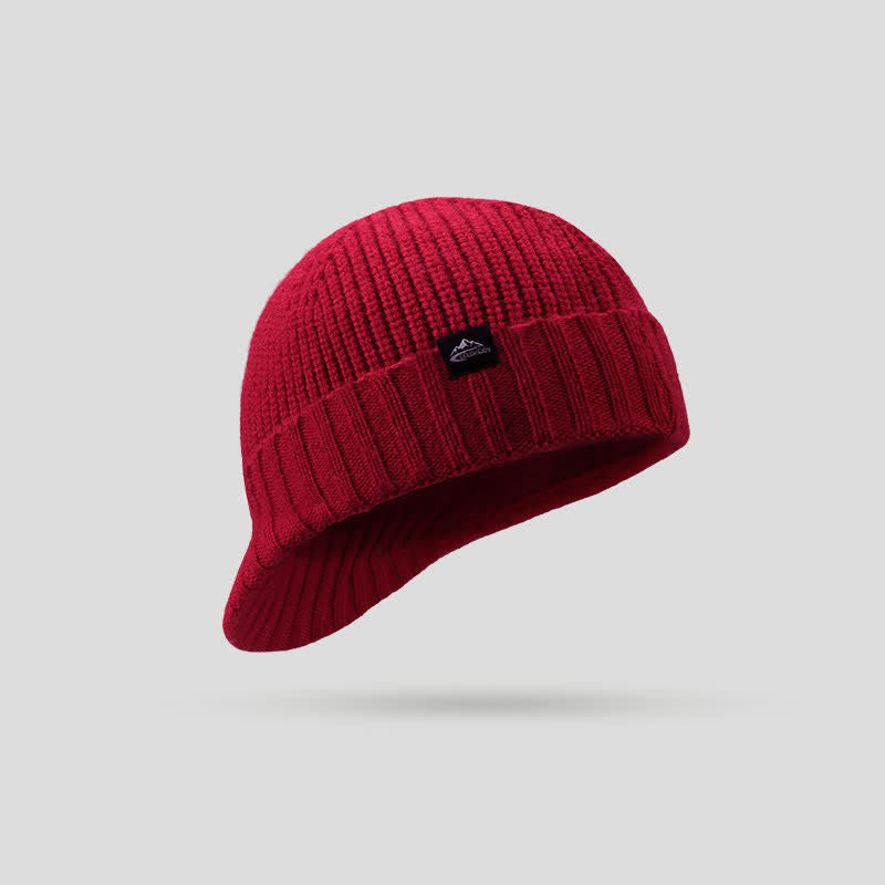 Comfortable Elastic Beanie Short Brim Knitted Hat - Dark Red - Adjustable (21 5/8" - 23 5/8") - image 11