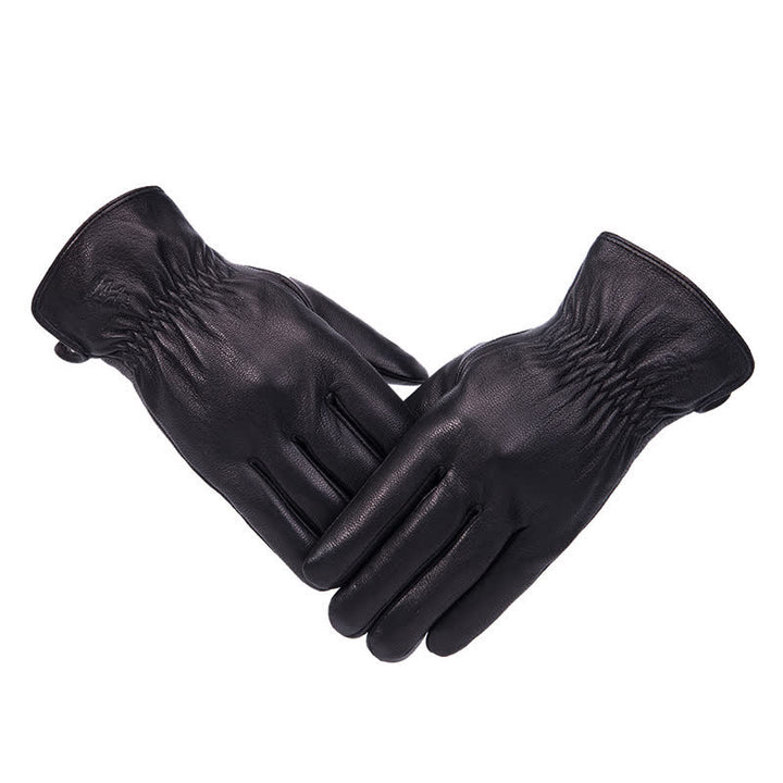 Plush Lining Warm Anti Slip Leather Gloves