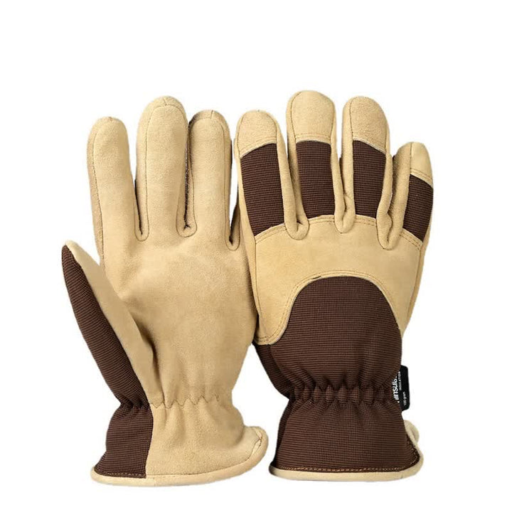 Khaki Deerskin Cold-Proof Thickened Warm Gloves