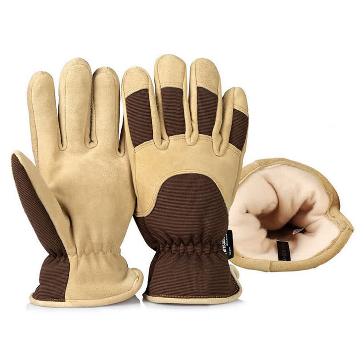 Khaki Deerskin Cold-Proof Thickened Warm Gloves