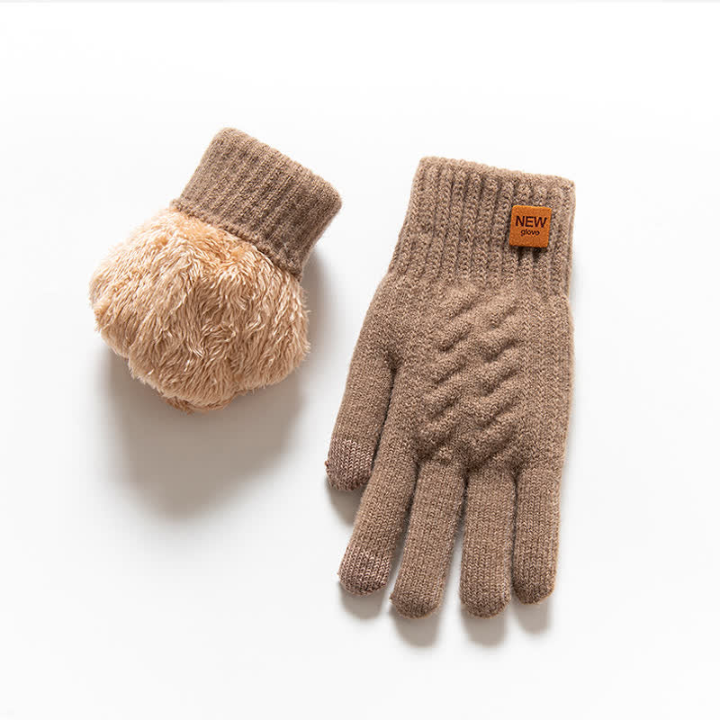 Solid Color Soft Warm Alpaca Fur Knitted Gloves