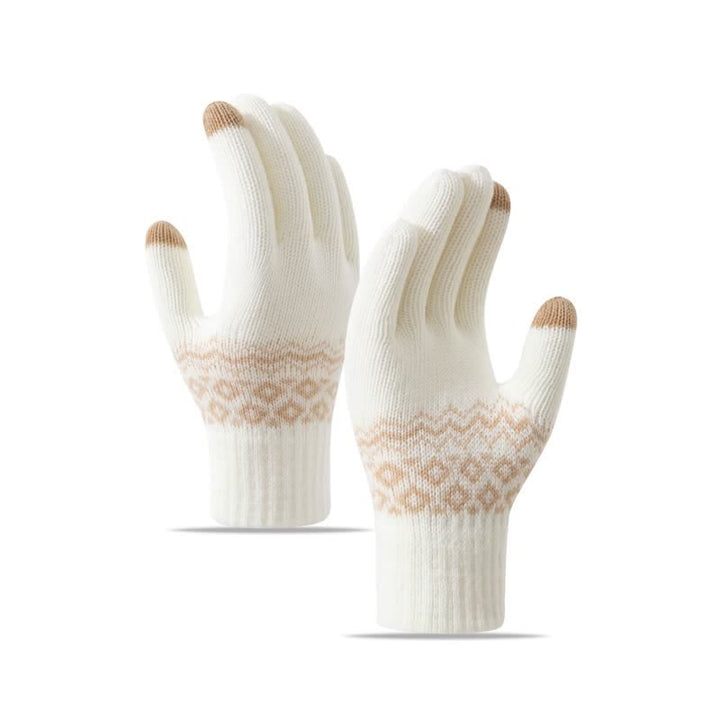 Wave Print Touch Screen Warm Plus Velvet Knitted Gloves