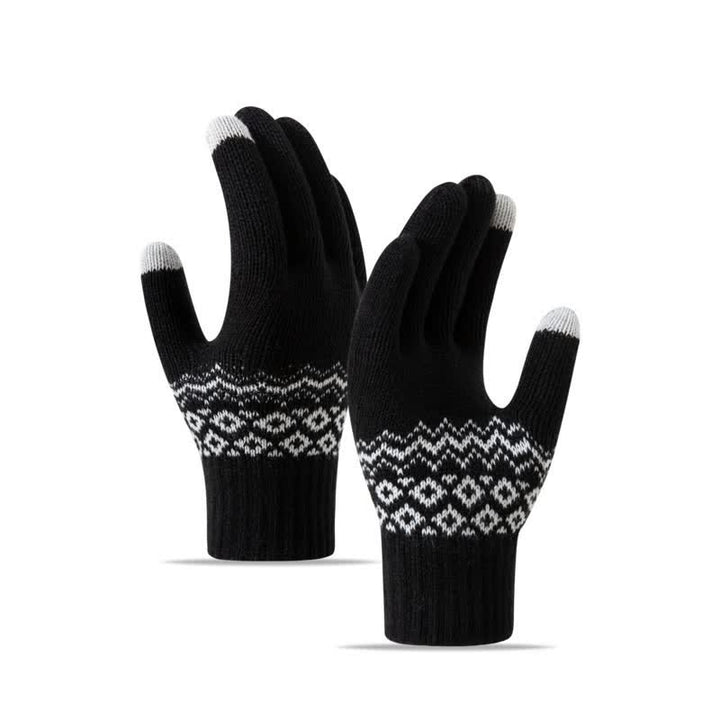 Wave Print Touch Screen Warm Plus Velvet Knitted Gloves