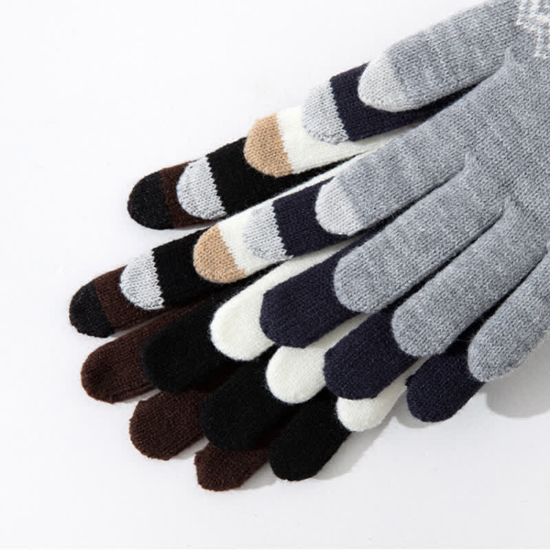 Wave Print Touch Screen Warm Plus Velvet Knitted Gloves