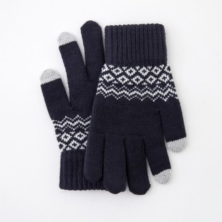 Wave Print Touch Screen Warm Plus Velvet Knitted Gloves