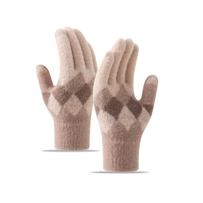 Colorful Diamond Pattern Warm Plush Knitted Gloves