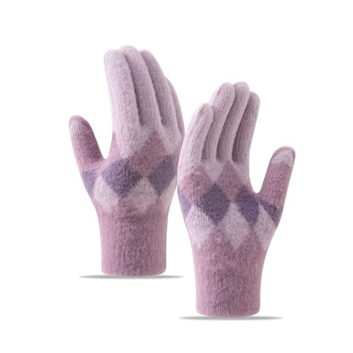 Colorful Diamond Pattern Warm Plush Knitted Gloves