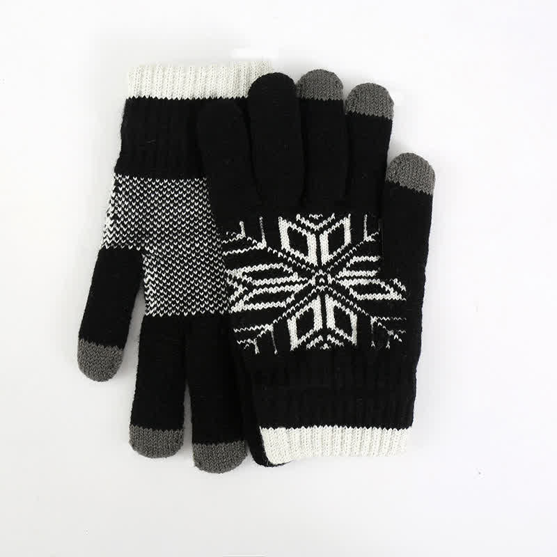 Snowflake Pattern Winter Thicken Knitted Gloves