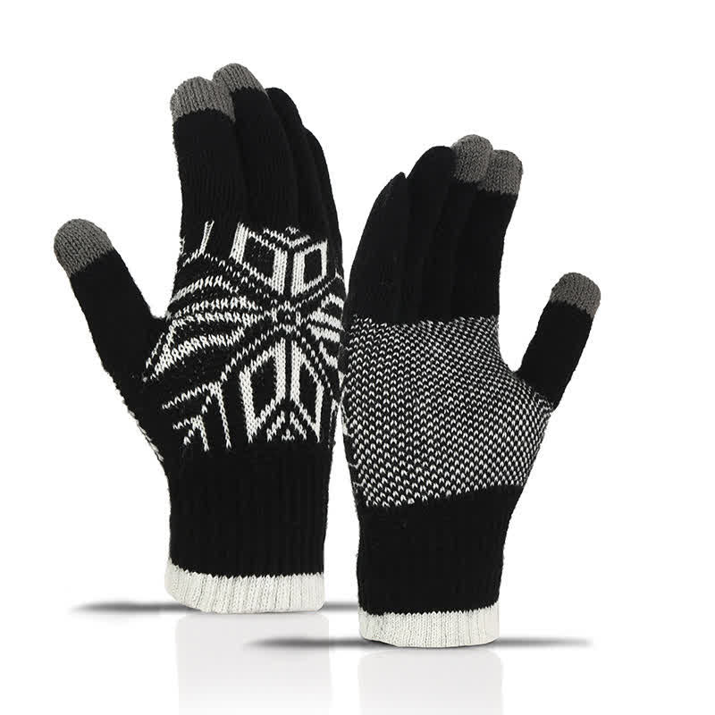 Snowflake Pattern Winter Thicken Knitted Gloves