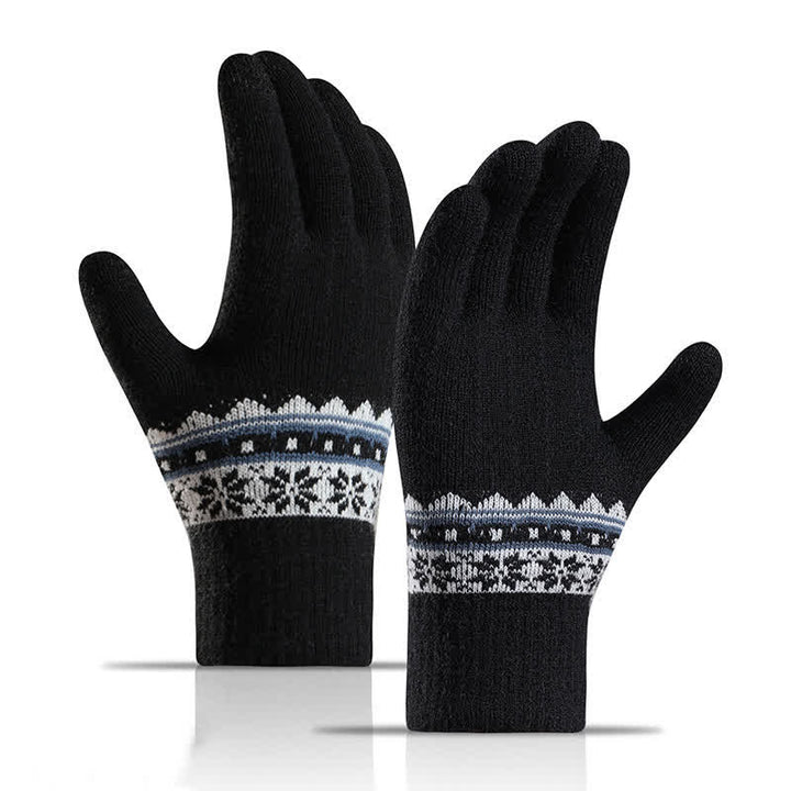 Snowflake Jacquard Stretchy Cuffs Warm Knitted Gloves