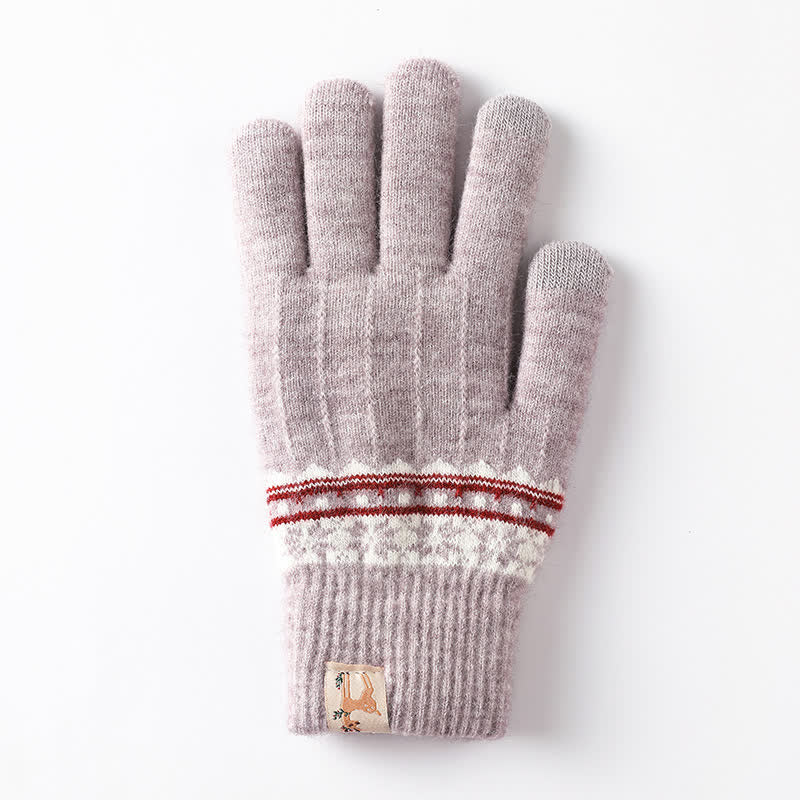 Snowflake Jacquard Stretchy Cuffs Warm Knitted Gloves