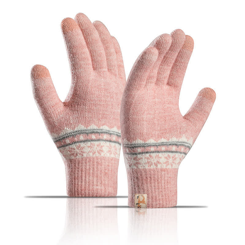 Snowflake Jacquard Stretchy Cuffs Warm Knitted Gloves