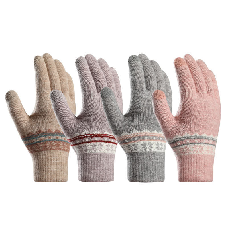 Snowflake Jacquard Stretchy Cuffs Warm Knitted Gloves