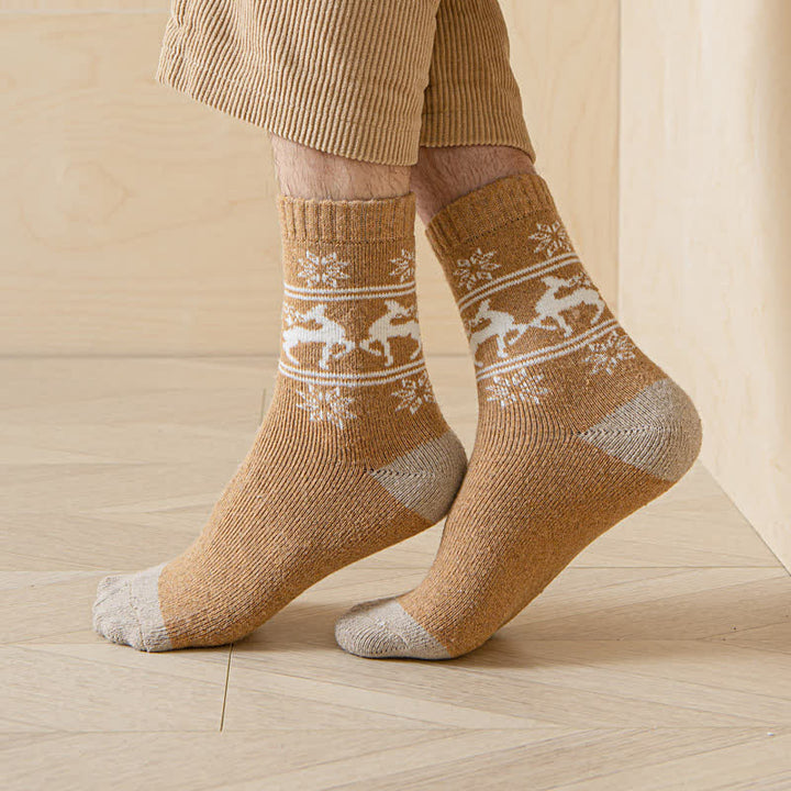 5 Pairs of Snowflake Elk Print Cotton Crew Socks