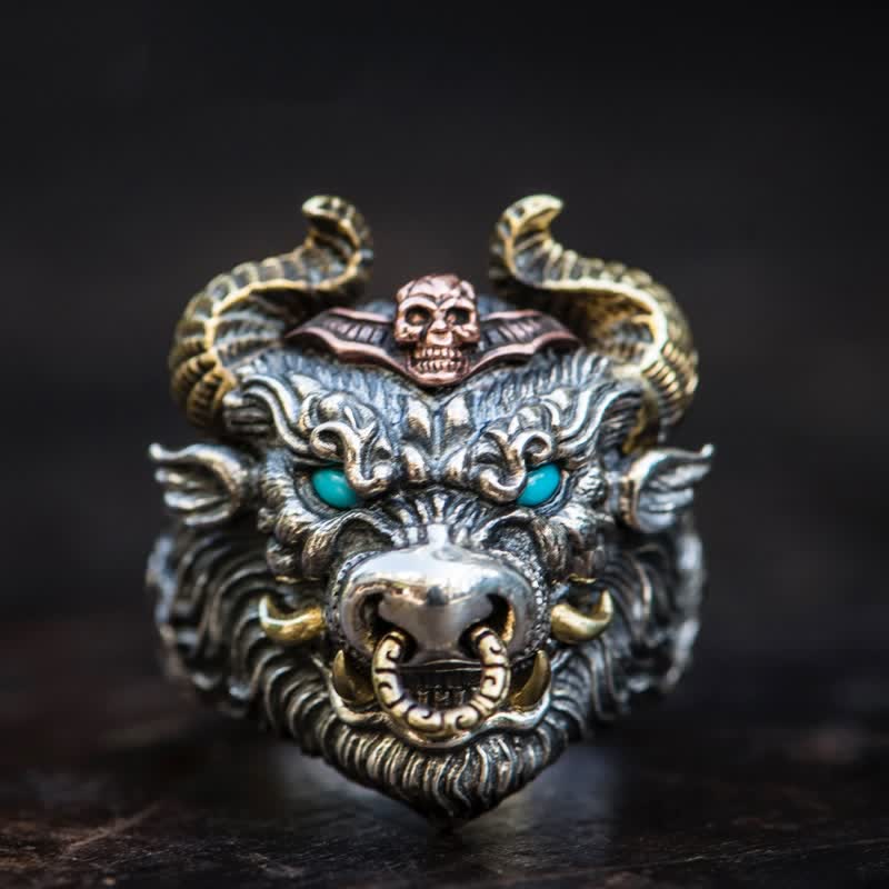 Men's Devil Hell Ghost Goat Opening Adjustable Ring - Ox Head - image 4