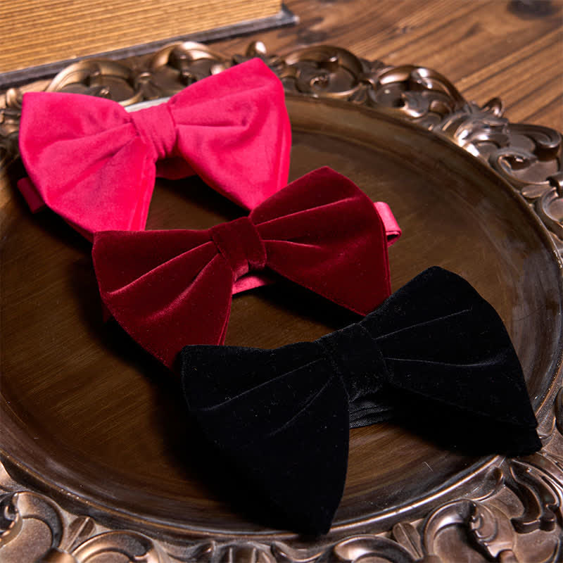 3Pcs Red Series Oversized Velvet Bow Ties Bundle Set