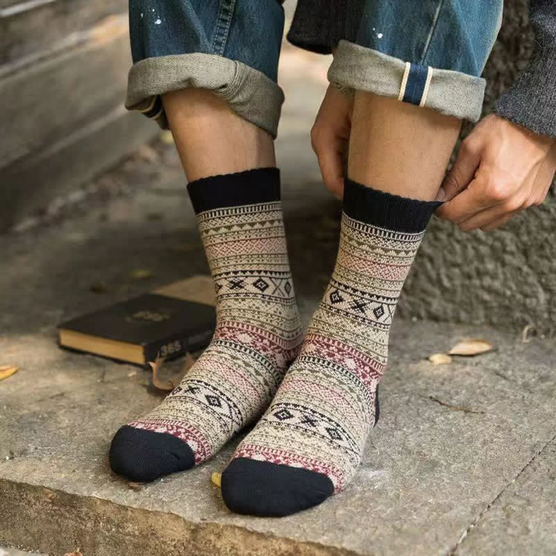 Men's Ethnic Style  Small Diamond Pattern Crew Socks