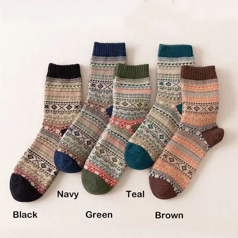 Men's Ethnic Style  Small Diamond Pattern Crew Socks