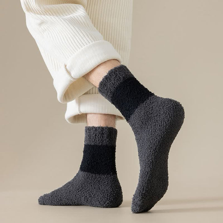 Men's Wide Stripes Fuzzy Coral Fleece Sleep Crew Socks