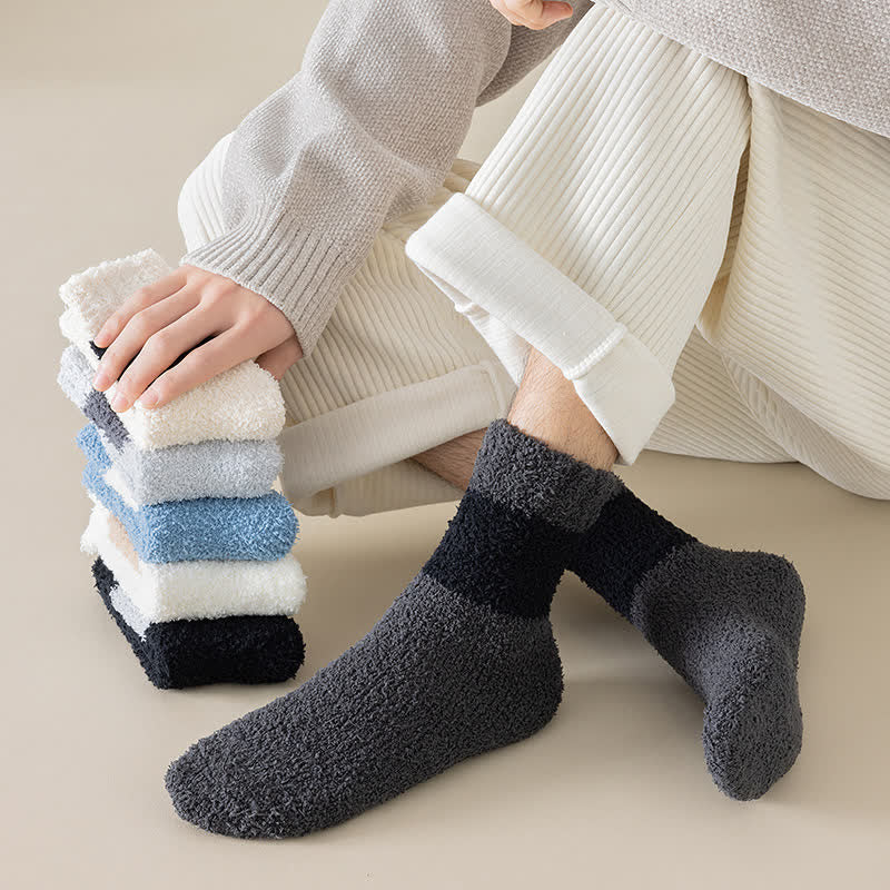 Men's Wide Stripes Fuzzy Coral Fleece Sleep Crew Socks