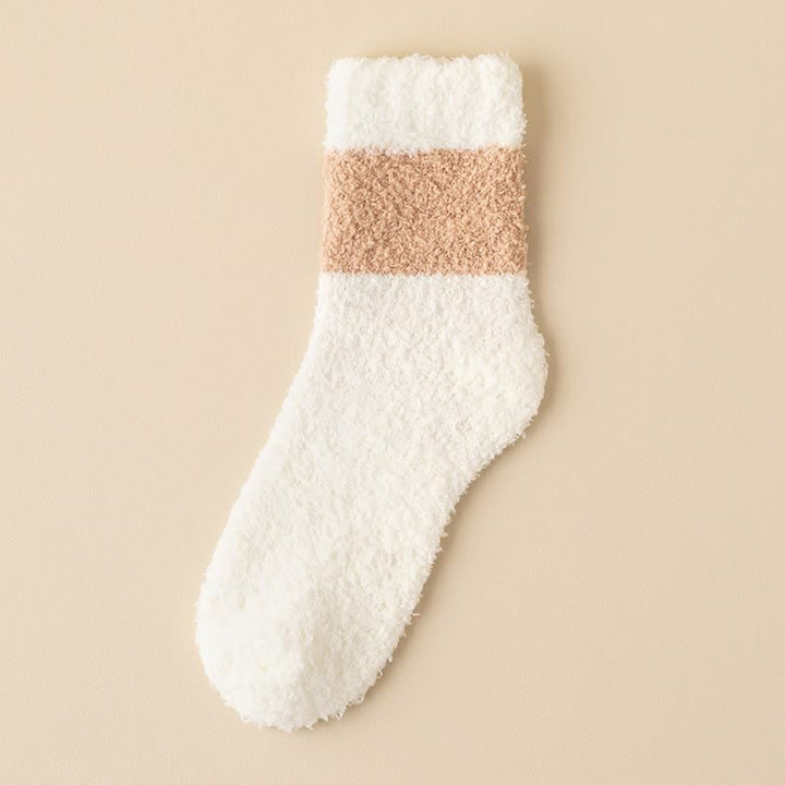 Men's Wide Stripes Fuzzy Coral Fleece Sleep Crew Socks