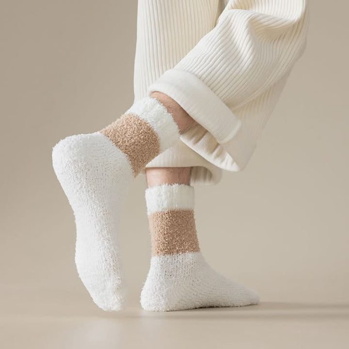 Men's Wide Stripes Fuzzy Coral Fleece Sleep Crew Socks