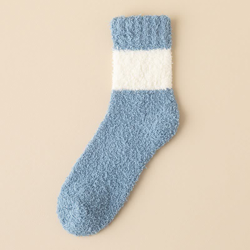 Men's Wide Stripes Fuzzy Coral Fleece Sleep Crew Socks