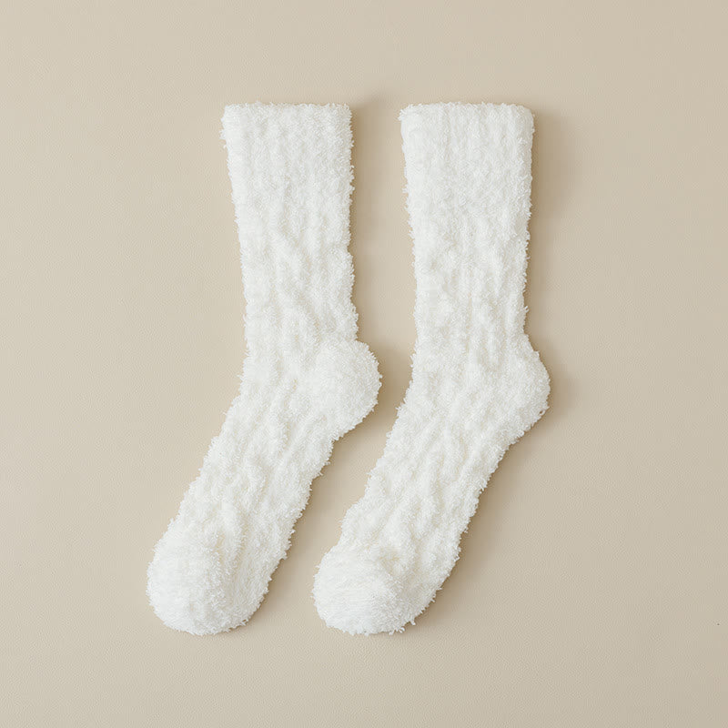 Solid Color Twisted Fuzzy Coral Fleece Sleep Crew Socks
