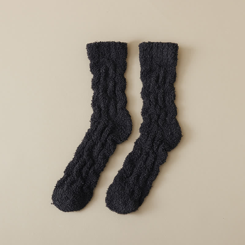 Solid Color Twisted Fuzzy Coral Fleece Sleep Crew Socks