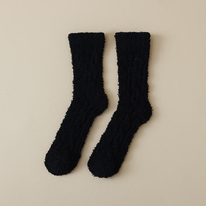 Solid Color Twisted Fuzzy Coral Fleece Sleep Crew Socks