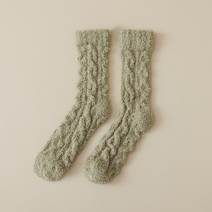 Solid Color Twisted Fuzzy Coral Fleece Sleep Crew Socks
