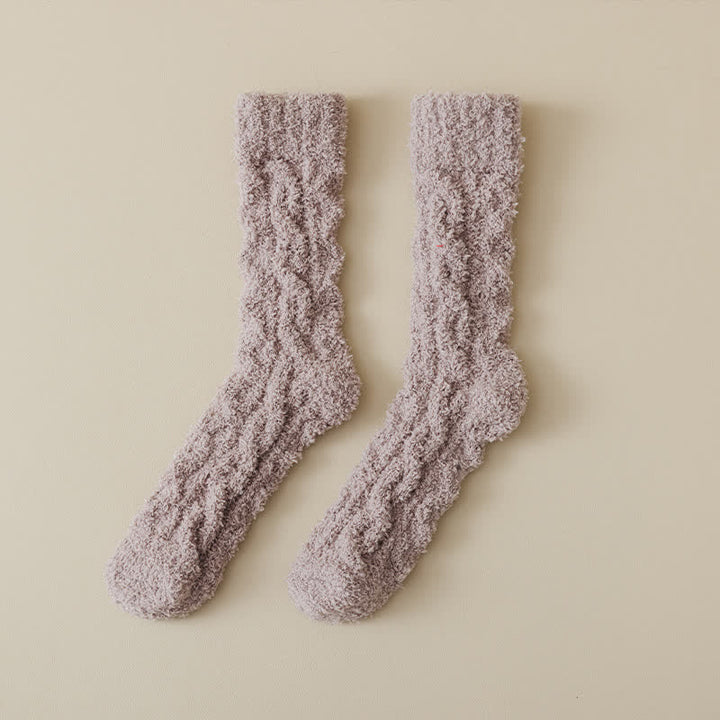 Solid Color Twisted Fuzzy Coral Fleece Sleep Crew Socks