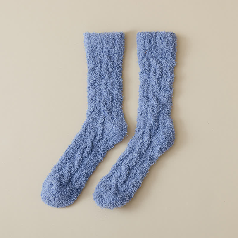 Solid Color Twisted Fuzzy Coral Fleece Sleep Crew Socks