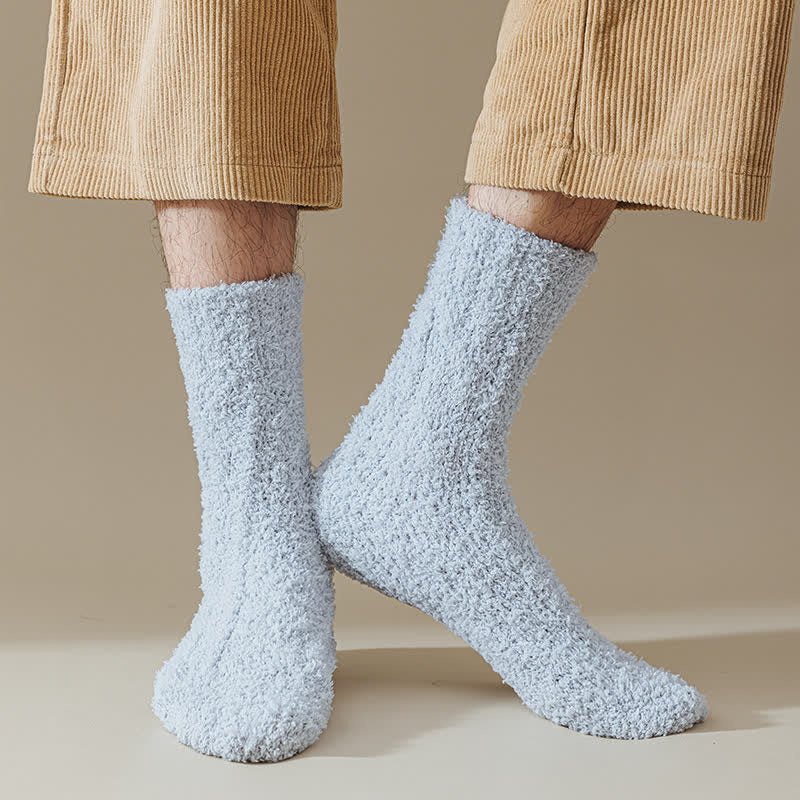 Solid Color Twisted Fuzzy Coral Fleece Sleep Crew Socks