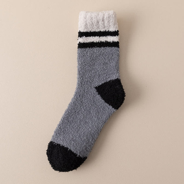 Men's Gentle Striped Fuzzy Coral Fleece Sleep Crew Socks