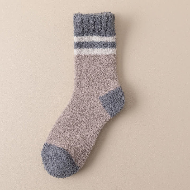 Men's Gentle Striped Fuzzy Coral Fleece Sleep Crew Socks