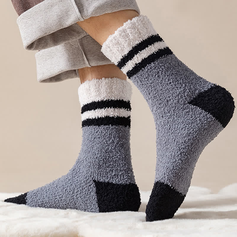 Men's Gentle Striped Fuzzy Coral Fleece Sleep Crew Socks