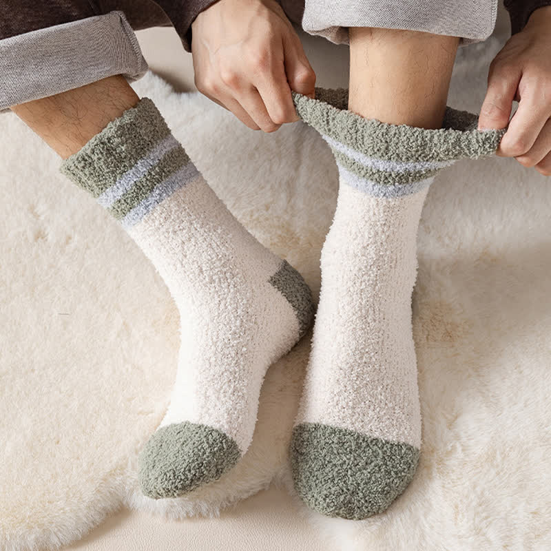 Men's Gentle Striped Fuzzy Coral Fleece Sleep Crew Socks