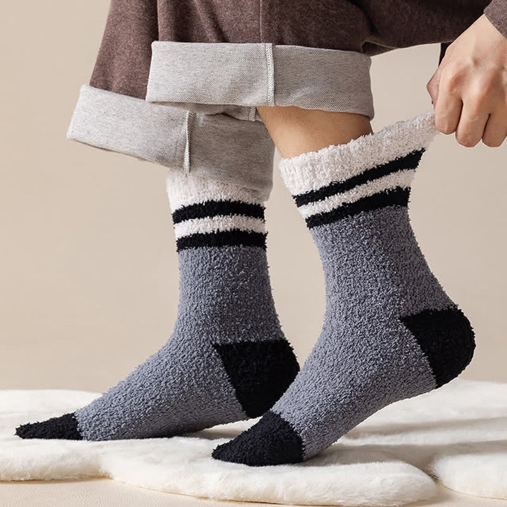 Men's Gentle Striped Fuzzy Coral Fleece Sleep Crew Socks