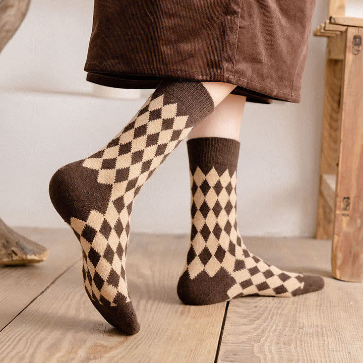 Women's Argyle Warm Thermal Aesthetic Crew Socks