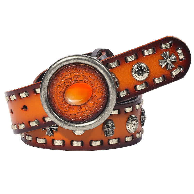 Men's Punk Style Orange Onyx Slate Leather Belt