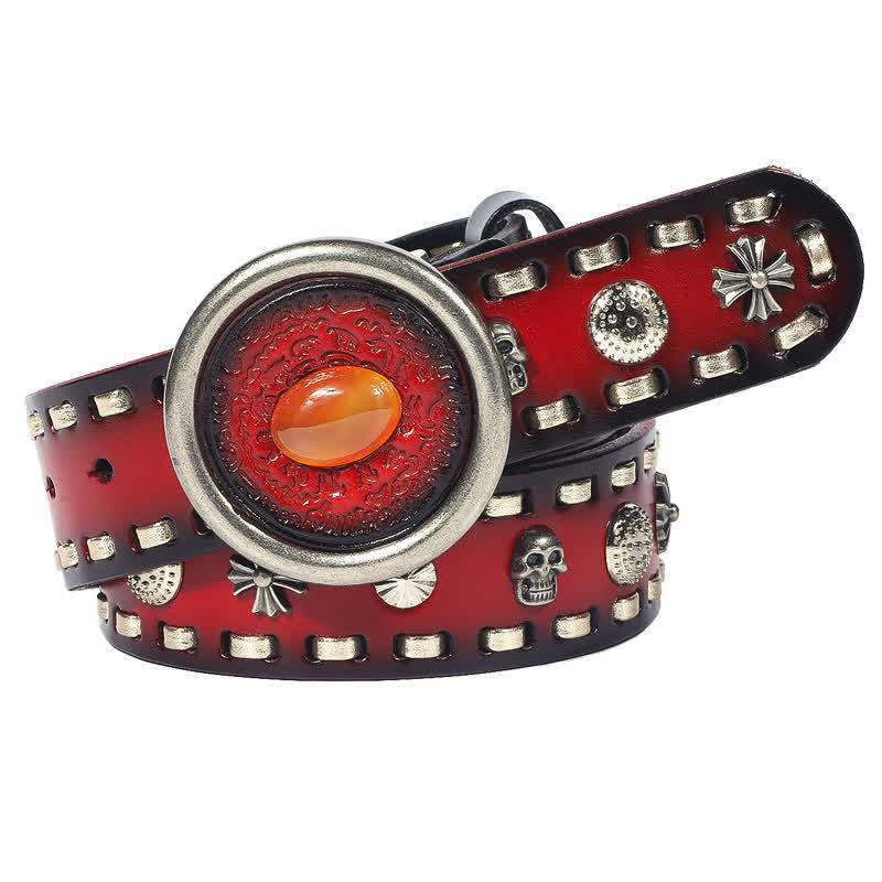 Men's Punk Style Orange Onyx Slate Leather Belt