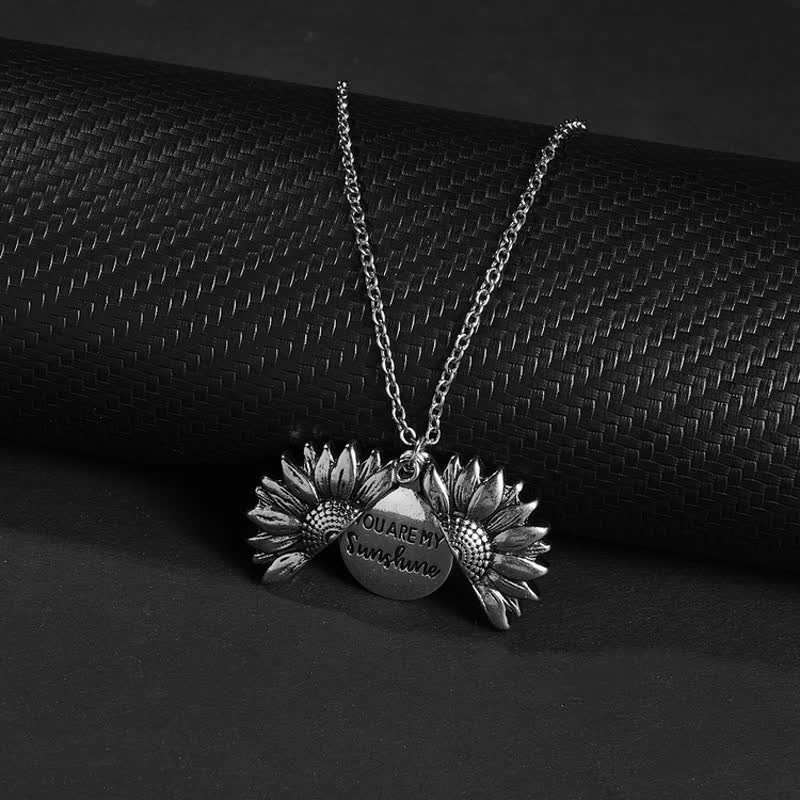 Vintage Sunflower Locket Pendant Keychain Necklace - Necklace - Silver - image 2